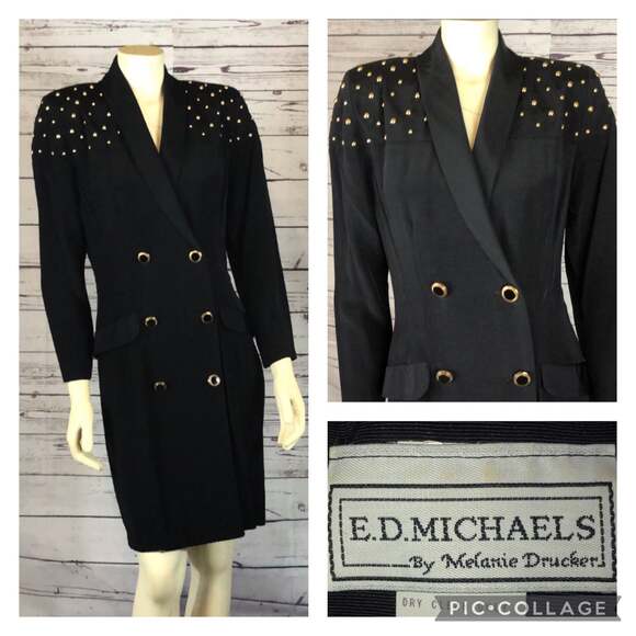 Vintage E.D. Michael by Melanie Drucker coat dress gold studs shawl collar 9-10 - Picture 12 of 12